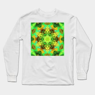 Mosaic Mandala Flower Yellow Green and Blue Long Sleeve T-Shirt